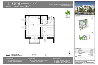 Rzut - Mieszkanie na sprzedaż 2 pokoje o powierzchni 50,97 m² - numer 1C.17 w Zielone Zamienie XI