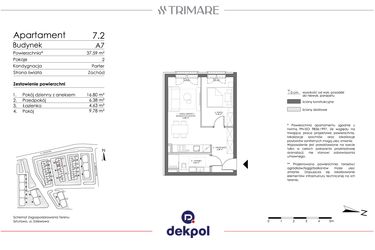 Rzut - Mieszkanie na sprzedaż 2 pokoje o powierzchni 27,98 m² - numer 7.2 w Trimare