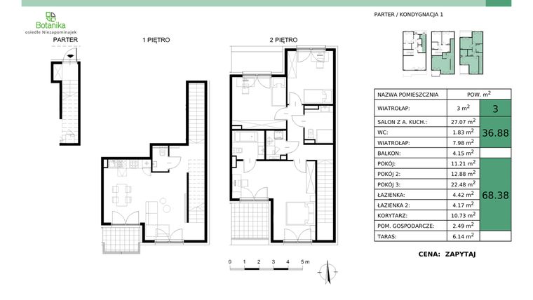 Rzut - Mieszkanie na sprzedaż 4 pokoje o powierzchni 108,26 m² - numer 1-M2 w Osiedle Niezapominajek
