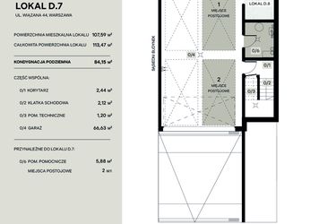 Rzut - Mieszkanie na sprzedaż 4 pokoje o powierzchni 107,59 m² - numer D.7 w Wiązana Residence