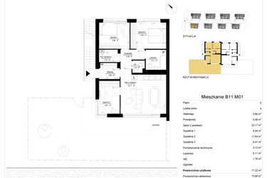 Rzut - Mieszkanie na sprzedaż 4 pokoje o powierzchni 71,23 m² - numer 11.1 w River Park