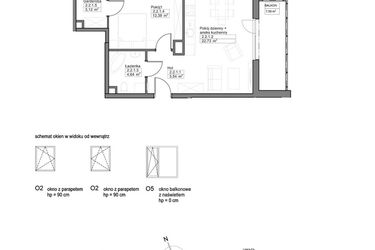 Rzut - Mieszkanie na sprzedaż 2 pokoje o powierzchni 46,41 m² - numer B.2.2.1 w Optima VIII
