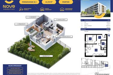 Rzut - Mieszkanie na sprzedaż 2 pokoje o powierzchni 41,19 m² - numer M01 w Nove Dobczyce