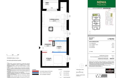 Rzut - Mieszkanie na sprzedaż 2 pokoje o powierzchni 43,42 m² - numer 3A_27 w Nowa Północ etap 2