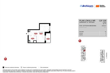 Rzut - Mieszkanie na sprzedaż 1 pokój o powierzchni 25,99 m² - numer C2F 228 w Modern Mokotów etap 3, budynek C1 i C2