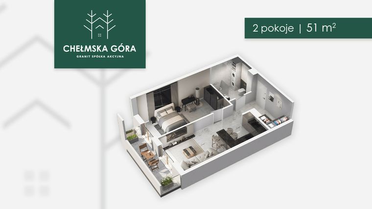 Rzut - Mieszkanie na sprzedaż 2 pokoje o powierzchni 50,51 m² - numer C-9A-M4 w Chełmska Góra