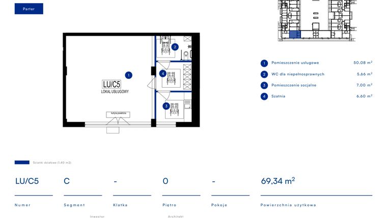 Rzut - Lokal użytkowy na sprzedaż 4 pokoje o powierzchni 69,34 m² - numer LU/C5 w Przy Bursztynowej