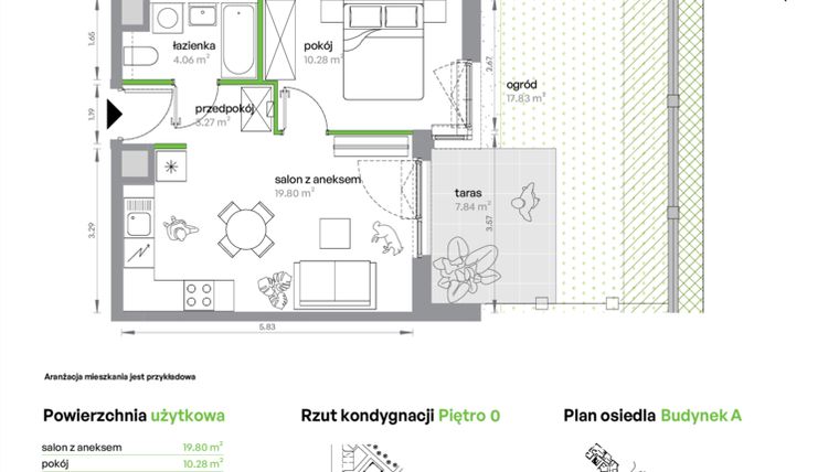 Rzut - Mieszkanie na sprzedaż 2 pokoje o powierzchni 37,41 m² - numer AB0001/4 w M Bemowo