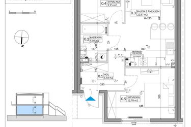 Rzut - Mieszkanie na sprzedaż 3 pokoje o powierzchni 57,39 m² - numer 52A w Osiedle Młodych etap VIII