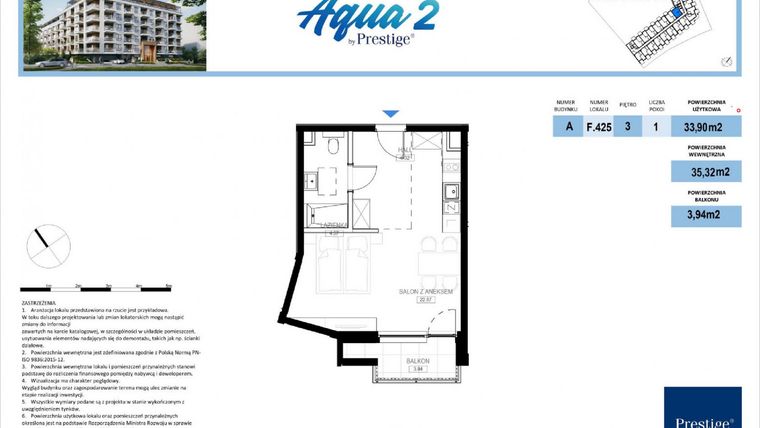 Rzut - Mieszkanie na sprzedaż 1 pokój o powierzchni 33,9 m² - numer F.425 w Bel Mare (Międzyzdroje)