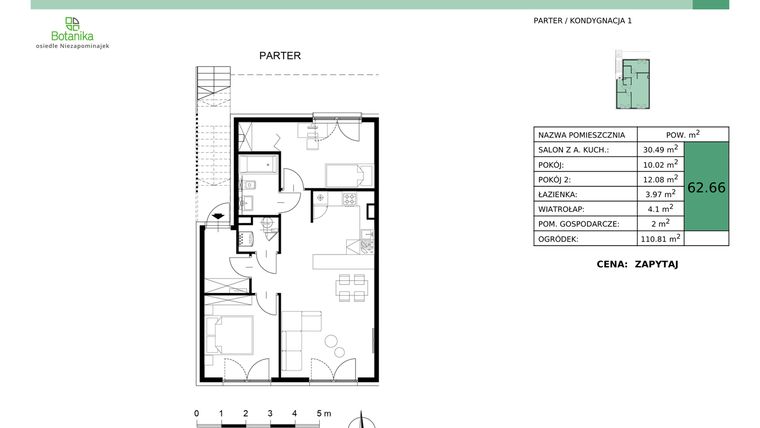 Rzut - Mieszkanie na sprzedaż 3 pokoje o powierzchni 62,66 m² - numer 33-M1 w Osiedle Niezapominajek