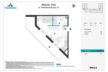 Rzut - Mieszkanie na sprzedaż 1 pokój o powierzchni 26,9 m² - numer 22 w Błonie Vita