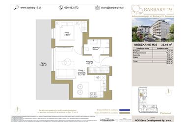 Rzut - Mieszkanie na sprzedaż 2 pokoje o powierzchni 33,49 m² - numer 35 w Barbary 19