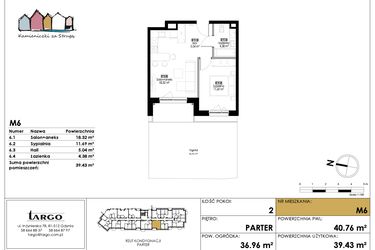 Rzut - Mieszkanie na sprzedaż 2 pokoje o powierzchni 39,43 m² - numer M6 w Kamieniczki za Strugą
