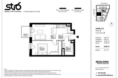 Rzut - Mieszkanie na sprzedaż 2 pokoje o powierzchni 42,82 m² - numer 3.5 w Nowa Strycharska | STR 6