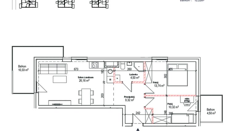 Rzut - Mieszkanie na sprzedaż 3 pokoje o powierzchni 62,74 m² - numer 21 w Łowicka 25