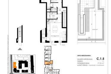 Rzut - Mieszkanie na sprzedaż 3 pokoje o powierzchni 70,54 m² - numer C.1.5 w Nowy Folwark