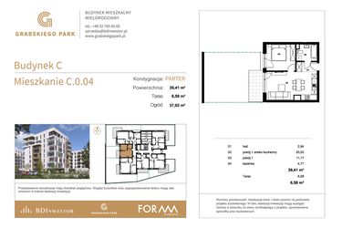 Rzut - Mieszkanie na sprzedaż 2 pokoje o powierzchni 39,41 m² - numer C.0.04 w Grabskiego Park
