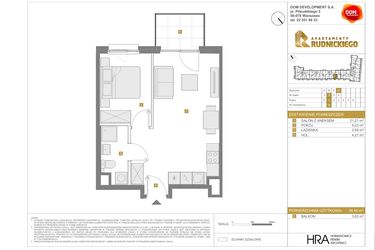 Rzut - Mieszkanie na sprzedaż 2 pokoje o powierzchni 38,4 m² - numer D.68 w Apartamenty Rudnickiego