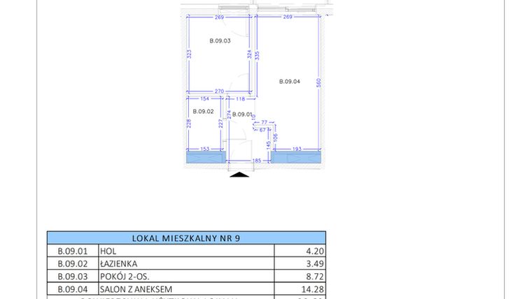 Rzut - Mieszkanie na sprzedaż 2 pokoje o powierzchni 30,69 m² - numer B.9 w Gaja Park