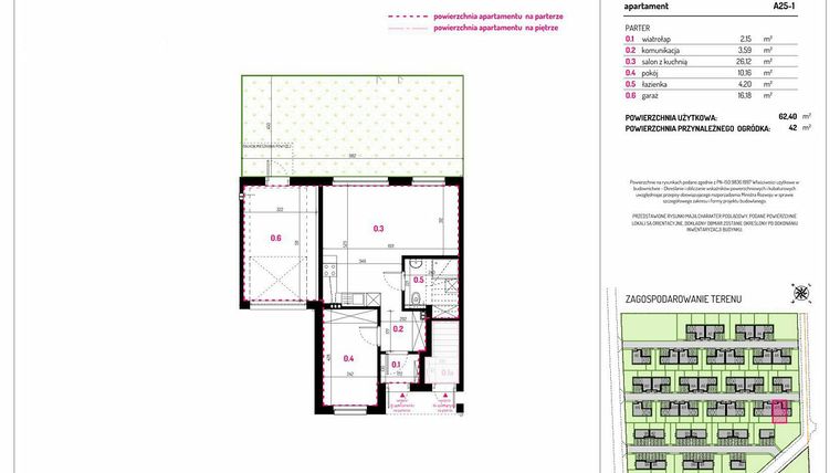 Rzut - Mieszkanie na sprzedaż 2 pokoje o powierzchni 62,4 m² - numer A25-1 w Aleja Kwitnącej Wiśni