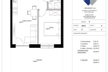 Rzut - Mieszkanie na sprzedaż 2 pokoje o powierzchni 35,99 m² - numer 10C/9 w Jasielska 8C etap II