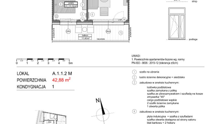 Rzut - Mieszkanie na sprzedaż 2 pokoje o powierzchni 43,04 m² - numer A.1.1.2M w Mikołajki Apartamenty