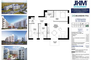 Rzut - Mieszkanie na sprzedaż 4 pokoje o powierzchni 71,97 m² - numer A.1.12 w Skandinavia