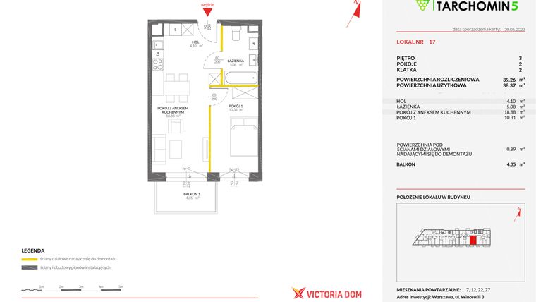 Rzut - Mieszkanie na sprzedaż 2 pokoje o powierzchni 39,26 m² - numer 17 w Przystanek Tarchomin 5