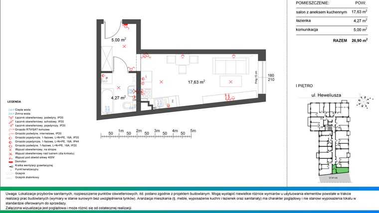 Rzut - Mieszkanie na sprzedaż 1 pokój o powierzchni 26,9 m² - numer M12A w Leśne Tarasy etap IIIA