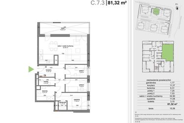 Rzut - Mieszkanie na sprzedaż 4 pokoje o powierzchni 81,3 m² - numer C.7.3 w Park Przy Stawach