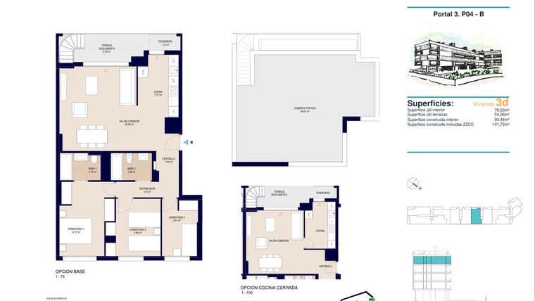 Rzut - Mieszkanie na sprzedaż 3 pokoje o powierzchni 101,72 m² - numer 4-B w Apartamenty w Alicante - 78385858