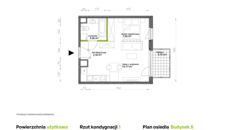 Rzut - Mieszkanie na sprzedaż 1 pokój o powierzchni 34,72 m² - numer 038/5 w Aleje Praskie