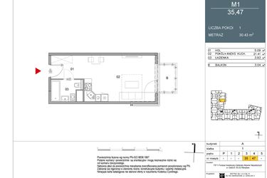 Rzut - Mieszkanie na sprzedaż 1 pokój o powierzchni 30,43 m² - numer 35 w Morwowa 5