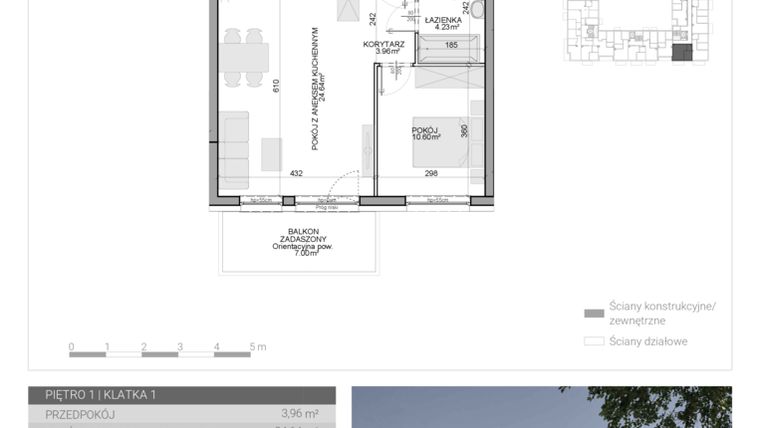 Rzut - Mieszkanie na sprzedaż 2 pokoje o powierzchni 43,43 m² - numer M-12 w Osiedle Radosne II