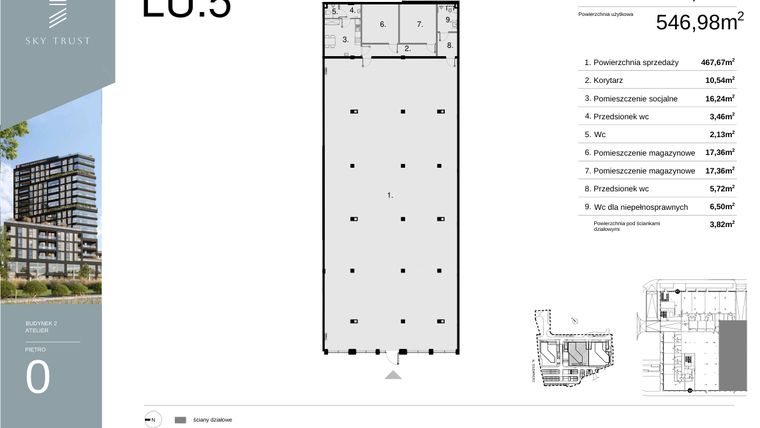 Rzut - Lokal użytkowy na sprzedaż 1 pokój o powierzchni 550,8 m² - numer LU5 w Sky Trust etap II