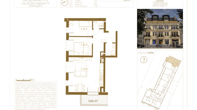 Rzut - Mieszkanie na sprzedaż 3 pokoje o powierzchni 58,09 m² - numer 6 w Centrala