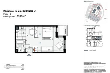 Rzut - Mieszkanie na sprzedaż 1 pokój o powierzchni 39,67 m² - numer D25 w Apartamenty Kopernika