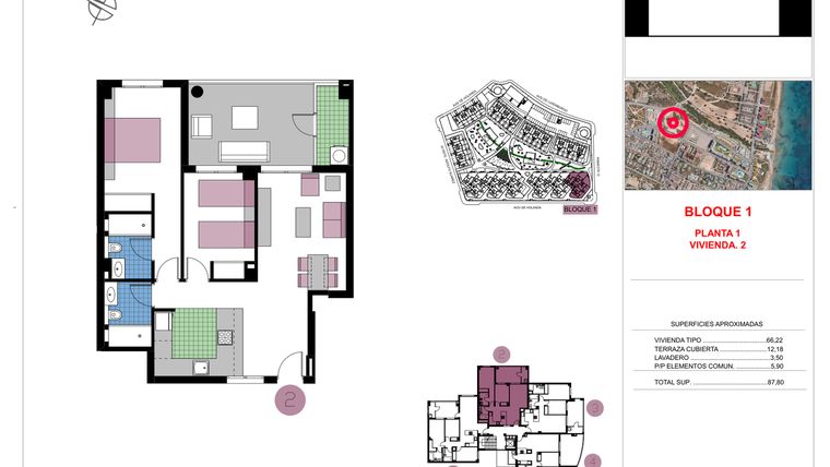Rzut - Mieszkanie na sprzedaż 2 pokoje o powierzchni 87,8 m² - numer 1-2 w Apartamenty w Mil Palmeras - 71919041