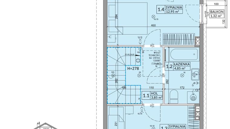 Rzut - Dom na sprzedaż 3 pokoje o powierzchni 68,42 m² - numer 25B w Osiedle Słoneczne etap III