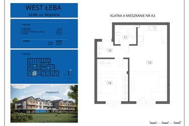 Rzut - Mieszkanie na sprzedaż 2 pokoje o powierzchni 50,33 m² - numer A3 w West Łeba