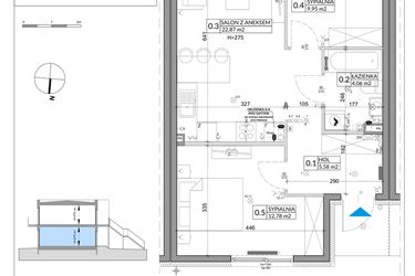 Rzut - Mieszkanie na sprzedaż 3 pokoje o powierzchni 57,39 m² - numer 49A w Osiedle Młodych etap VIII