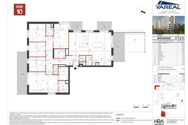 Rzut - Mieszkanie na sprzedaż 6 pokoi o powierzchni 180,43 m² - numer F.1.4.13 w SOHO by Yareal (SOHO 10)