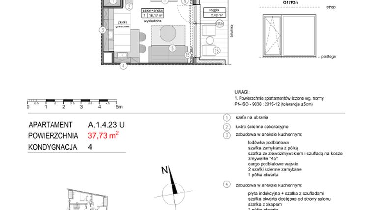Rzut - Mieszkanie na sprzedaż 2 pokoje o powierzchni 37,72 m² - numer A.1.4.23U w Mikołajki Apartamenty