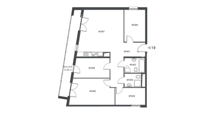 Rzut - Mieszkanie na sprzedaż 4 pokoje o powierzchni 102,53 m² - numer 19 w Wzgórze Krzemionki II