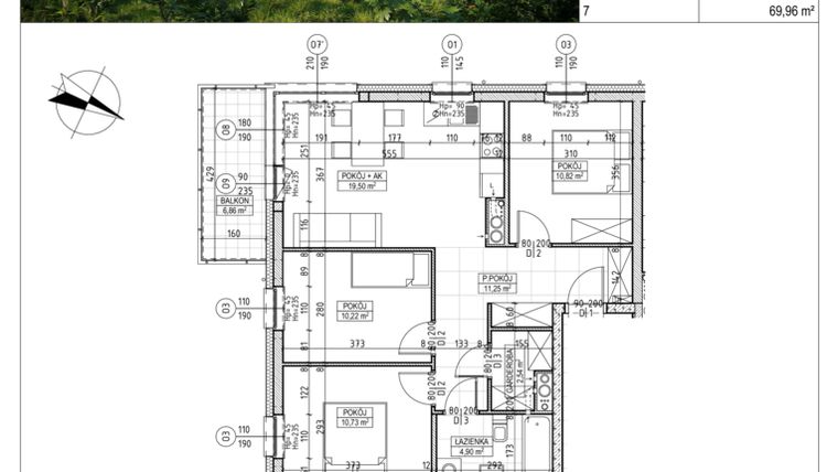Rzut - Mieszkanie na sprzedaż 4 pokoje o powierzchni 69,96 m² - numer C3.03.51 w Osiedle Panorama Wiślana Etap III - budynek C3