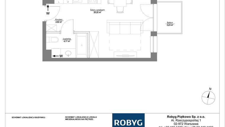 Rzut - Mieszkanie na sprzedaż 1 pokój o powierzchni 27,21 m² - numer C.3M12 w Początek Piątkowo bud. C