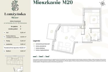 Rzut - Mieszkanie na sprzedaż 2 pokoje o powierzchni 43,53 m² - numer 20 w Łomżyńska Skwer