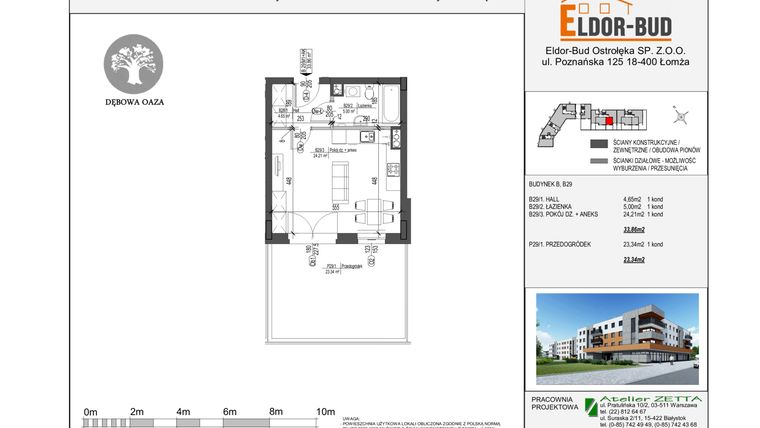 Rzut - Mieszkanie na sprzedaż 1 pokój o powierzchni 33,86 m² - numer K5 B29 w Dębowa Oaza