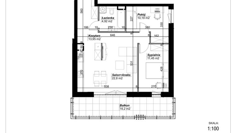 Rzut - Mieszkanie na sprzedaż 3 pokoje o powierzchni 63,31 m² - numer C.70 w Narcyzowe Wzgórza II